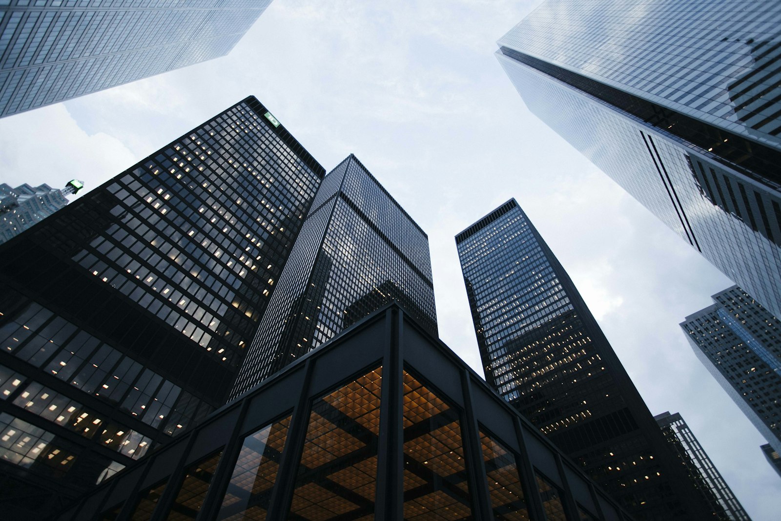 Commercial towers seen from below